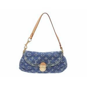LOUIS VUITTON Pleaty handbag Monogram denim leather blue